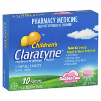 Claratyne Children's Hayfever & Allergy Relief Bubblegum Flavour 10 Chewable Tablets (S2)