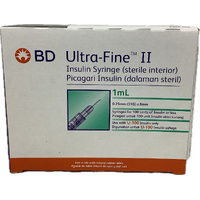 BD Ultra-Fine II Insulin Syringes 1mL 0.25mm (31G) x 8mm 100 Pack