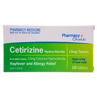 Pharmacy Choice Cetirizine Hayfever Relief 10 Tablets (S2)