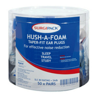 Surgipack Hush-A-Foam Taper-Fit Ear Plugs 50 Pack