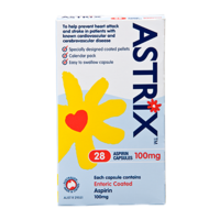 Astrix Cap 100mg 28 Enteric Coated Asprin Capsules