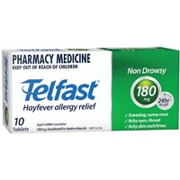 Telfast 180mg 10 Tablets | Fexofenadine Antihistamine (S2)