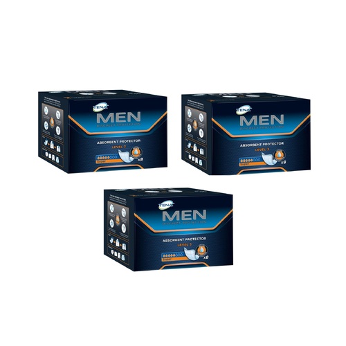 Tena Incontinence Aid Men's Pad Level 3 Discreet Protection 8 Pack [Bulk Buy 3 Units]