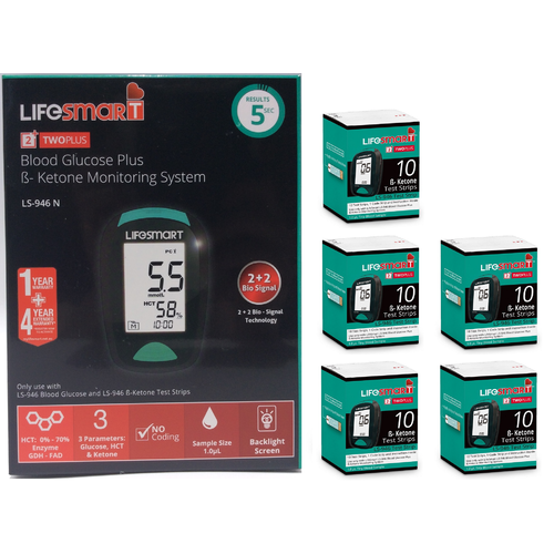 Lifesmart Blood Glucose Ketone Meter LS-946N + 5 Boxes Ketone Test Strips [Abbott Optium Neo Ketone Alternative]