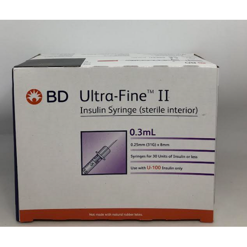 BD Ultra-Fine II Insulin Syringes 0.3mL 0.25mm (31G) x 8mm 100 Pack