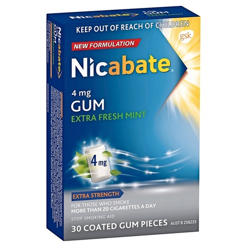 Nicabate 4mg Extra Fresh Mint Gum 30 Pieces 