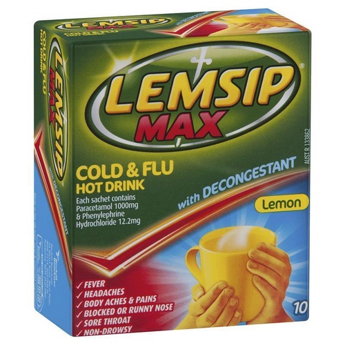 Lemsip Max Cold & Flu Decongestant Lemon 10 Sachets Hot Drink