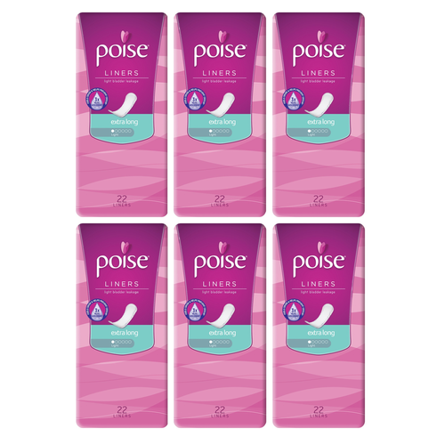 Poise Liners Extra Long 22 Pack [Bulk Buy 6 Units]
