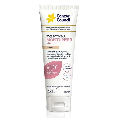 Cancer Council Face Day Wear Moisturiser Matte SPF50 Light Tint 75mL