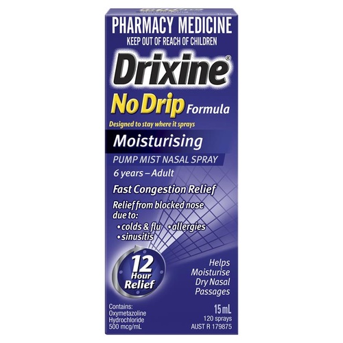 Drixine No Drip Moisturising Nasal Spray 15mL (120 Sprays) (S2)