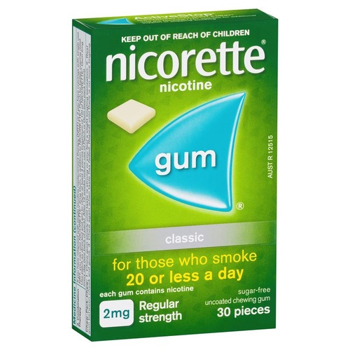 Nicorette Regular Strength 2mg Chewing Gum Classic 30