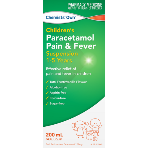 Chemists' Own Paracetamol Pain & Fever 1- 5 Yrs Suspension 200mL (S2)