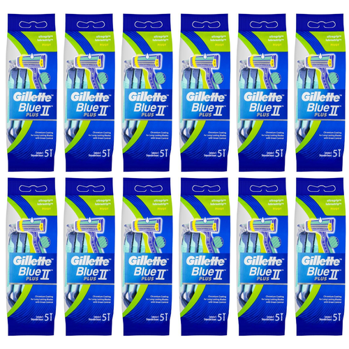 Gillette Blue 2 Pivot Plus Pivot Shavers 5 Pack [Bulk Buy 12 Units]