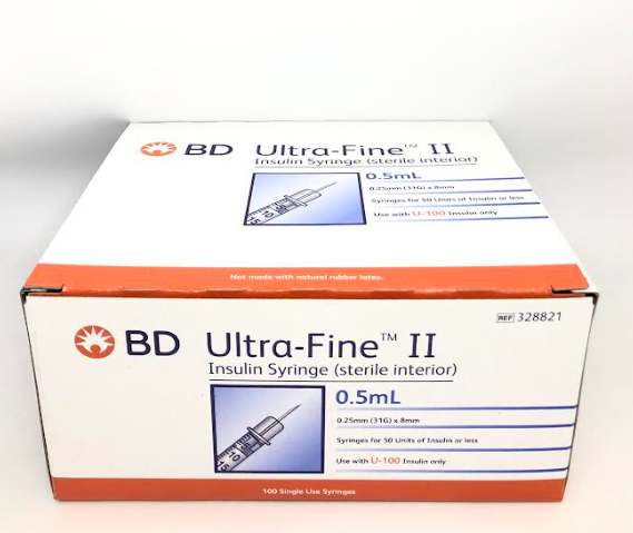 Ultra Fine Ii Insulin Syringes 0 5ml 0 25mm 31g X 8mm 100 Pack