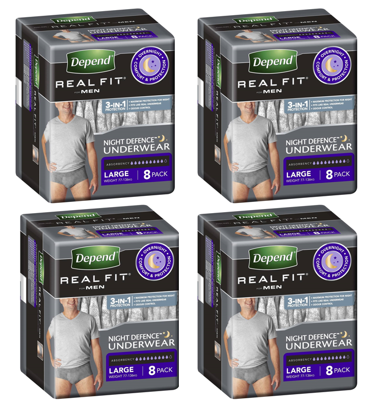 Depend RealFit For Men Night Defence Underwear Large 8 Pack [Bulk Buy 4  Units]