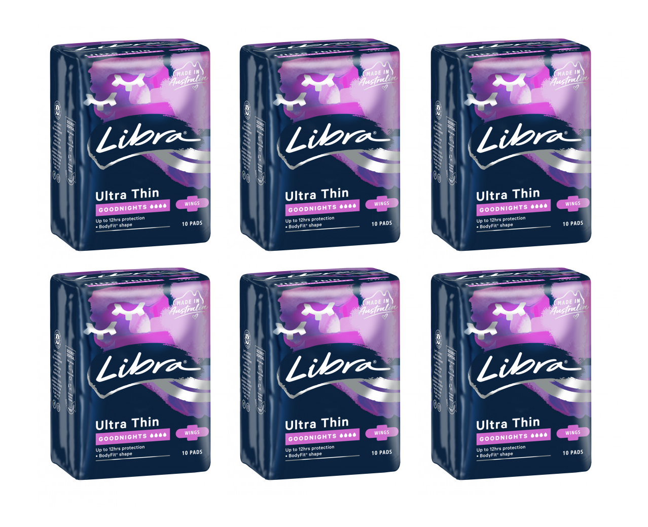Libra Ultra Thin Pads Goodnights With Wings 10 Pack [Bulk Buy 6 Units]