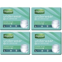 Depend Incontinence Underwear Unisex Super Plus Large 9 Pack [4 Units] 