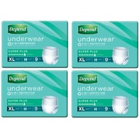 Depend Incontinence Underwear Unisex Super Plus Extra Large 9 Pack [4 Units] 
