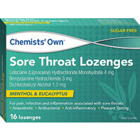 Chemists' Own Sore Throat Lozenges Menthol Eucalyptus 16 Lozenges