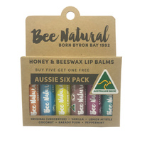 Bee Natural Lip Balm Stick Aussie 4.5ml x 6 Pack (contains: 1 of each flavour)
