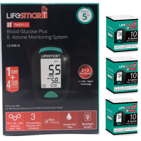 Lifesmart Blood Glucose Ketone Meter LS-946N + 3 Boxes Ketone Test Strips [Abbott Optium Neo Ketone Alternative]