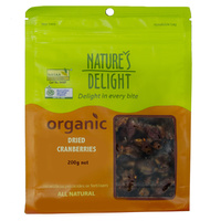 Natures Delight Organic Dried Cranberries 200g