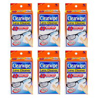 CLEAR WIPE Lens Cleaner 40 Value Pack Quick Drying Pre-Moistened Wipes [Bulk Buy 6 Units]