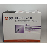 BD Ultra-Fine II Insulin Syringes 0.3mL 0.25mm (31G) x 8mm 100 Pack
