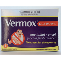 Vermox Tablets 6 for Threadworms Treatment Mebendazole 100mg (S2)