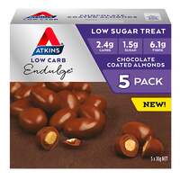 Atkins Low Carb/Sugar 50g Endulge Healthy Snacks Chocolate Coated Almonds 5 Pack