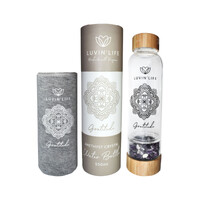 Luvin' Life Water Bottle Amethyst Crystals & Bamboo 'Gratitude' (Includes Sleeve) 550ml