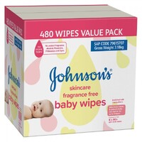 Johnson's Baby Fragrance Free Skincare Wipes 480 Pack