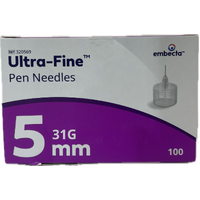 BD Ultra-Fine Pen Insulin Needle 0.25mm (31g) x 5mm 100 Pack