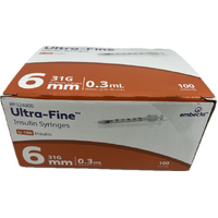 Embecta BD Ultra-Fine Insulin Syringes 0.3mL 0.25mm (31G) x 6mm 100 Pack