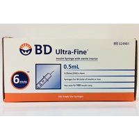 BD Ultra-Fine Insulin Syringes 0.5mL 0.25mm (31G) x 6mm 100 Pack