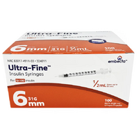 Embecta BD Ultra-Fine Insulin Syringes 0.5mL 0.25mm (31G) x 6mm 100 Pack