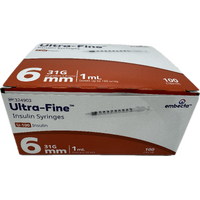 Embecta BD Ultra-Fine Insulin Syringes 1mL 0.25mm (31G) x 6mm 100 Pack