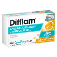 Difflam Sore Throat Dual Action Honey & Lemon Flavour 32 Lozenges Value Pack 