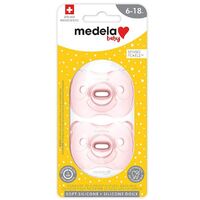 Medela Soother PLUS with Steribox Soft Silicone Duo Pink 6-18 Months 2 Pack