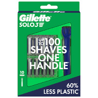 Gillette Solo 3 Handle With 10 Blade Cartridges Razor Pack