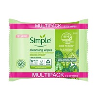 Simple Biodegradable Facial Wipes Twin 2 x 25 Wipes