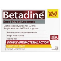 Betadine Sore Throat Honey Lemon 36 Lozenges