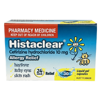Histaclear Allergy Relief 30 Capsules Hayfever Itchy Eyes Skin Rash Hives (S2)