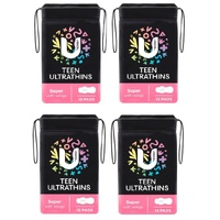 U By Kotex Ultra Thin Teen Super with Wings 12 Pack [Bulk Buy 4 Units]