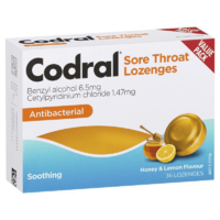 Codral Sore Throat Antibacterial Lozenges Honey & Lemon 36 Lozenges