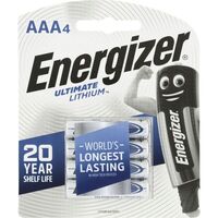 Energizer Ultimate Lithium AAA Batteries 4 Pack