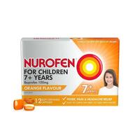 Nurofen Children 7+ Pain & Fever Relief 12 Chewable Capsules Orange 100mg