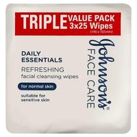 Johnson's Daily Essentials Facial Cleansing Wipes Normal Skin 3 x 25 Pack