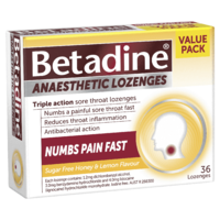 Betadine Lozenges Anaesethetic Honey & Lemon 36 Pack