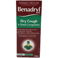 Benadryl PE Dry Cough & Nasal Congestion Non Drowsy Berry Flavour 200mL (S2)